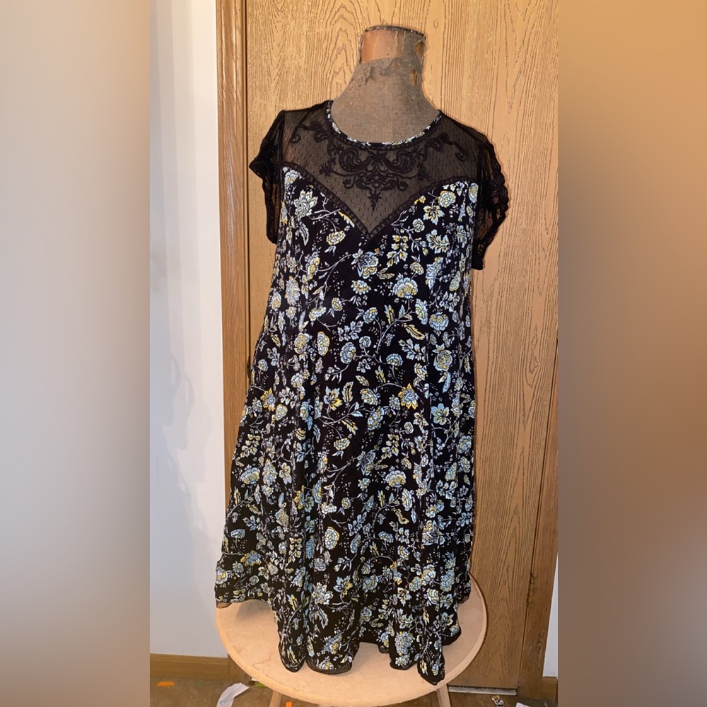 Torrid Black Floral Mesh Dress